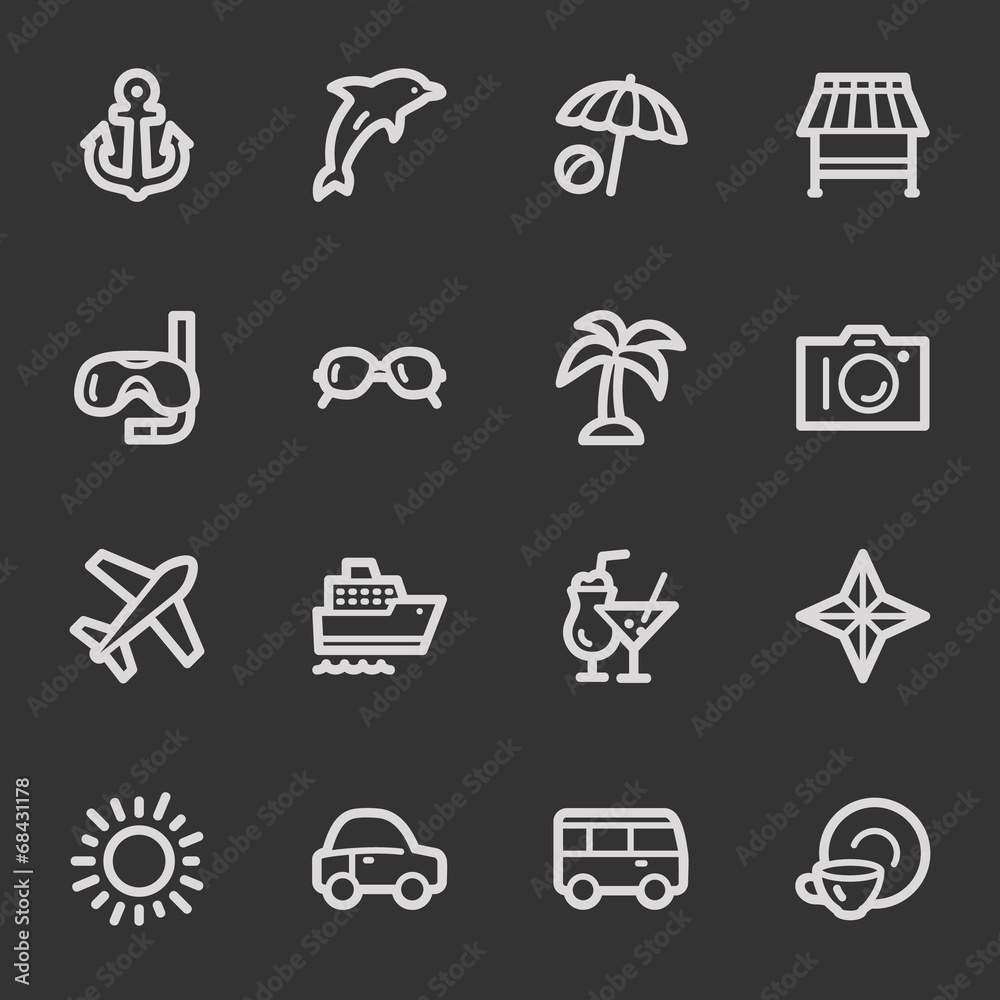 Vacation web icon set 1, grey set Vacation web icon set 1, grey set
