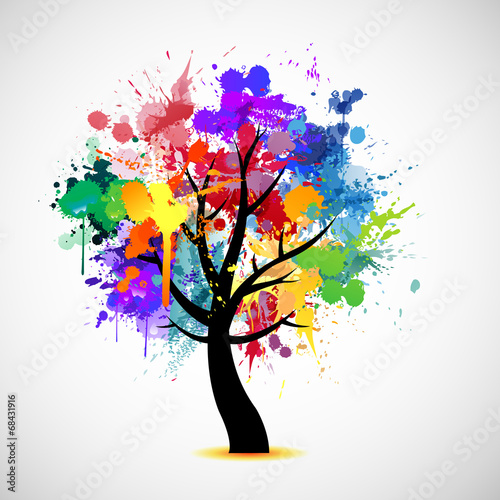 Multi colored paint splat abstract tree