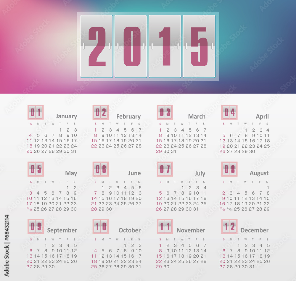 Calendar 2015 year with gradient Calendar 2015 year with gradient