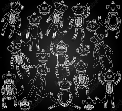 Vector Collection of Cute Doodle Chalkboard Sock Monkeys