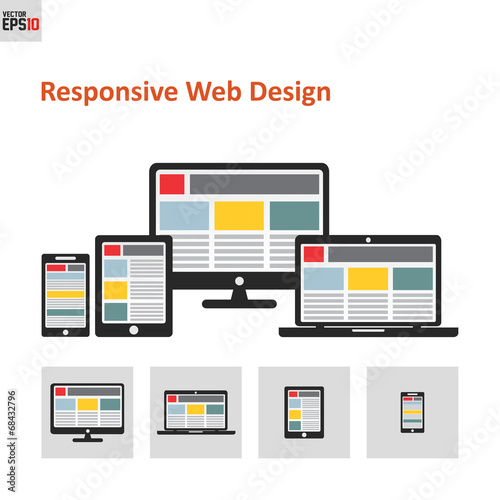 Responsive web design, flat icons