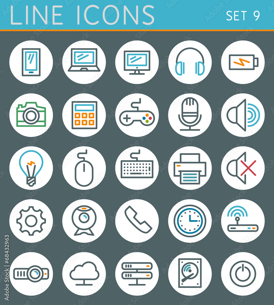 Technology line icons set. Vector web design elements
