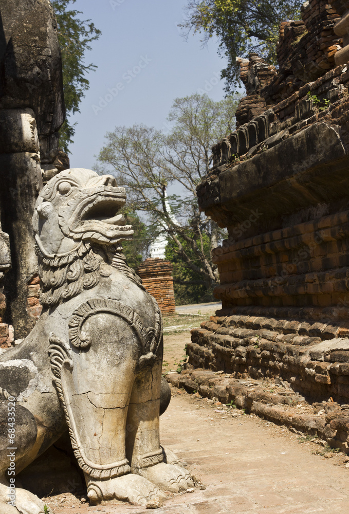 Lion protector of the temple in the historical site of Bagan Lion protector of the temple in the historical site of Bagan