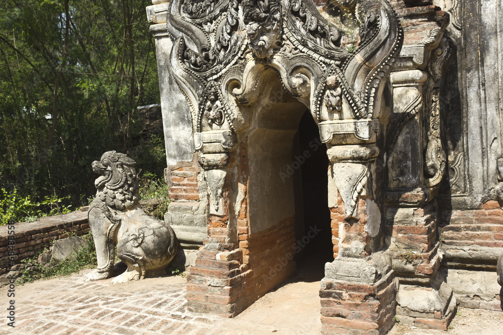  Lion protector of the temple in the historical site of  Bagan