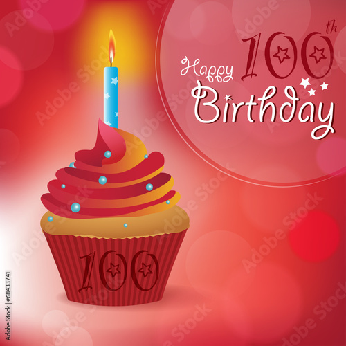 Happy 100th Birthday message -Bokeh Vector -cupcake & candle