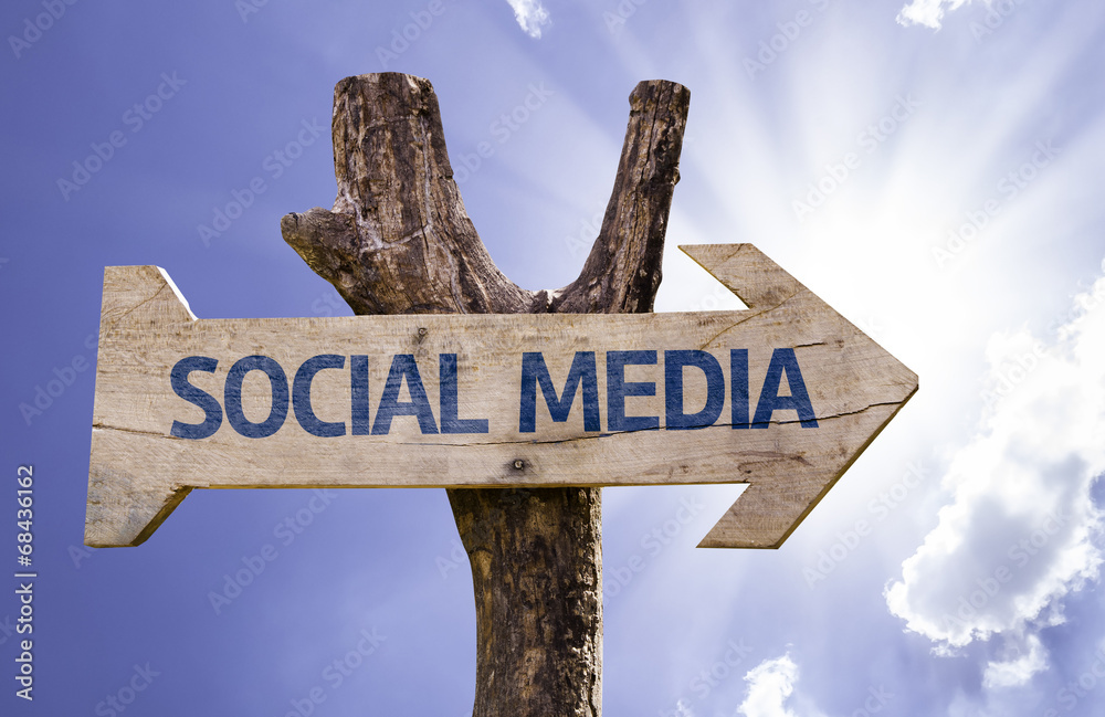Social Media wooden sign on a sky background