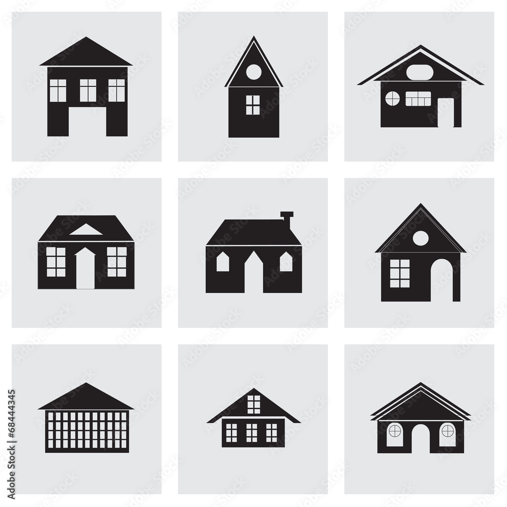 Vector black buildings icons set