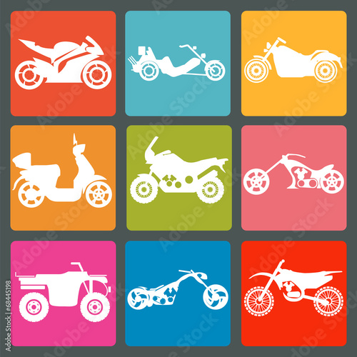 Set of nine icons of motorbikes