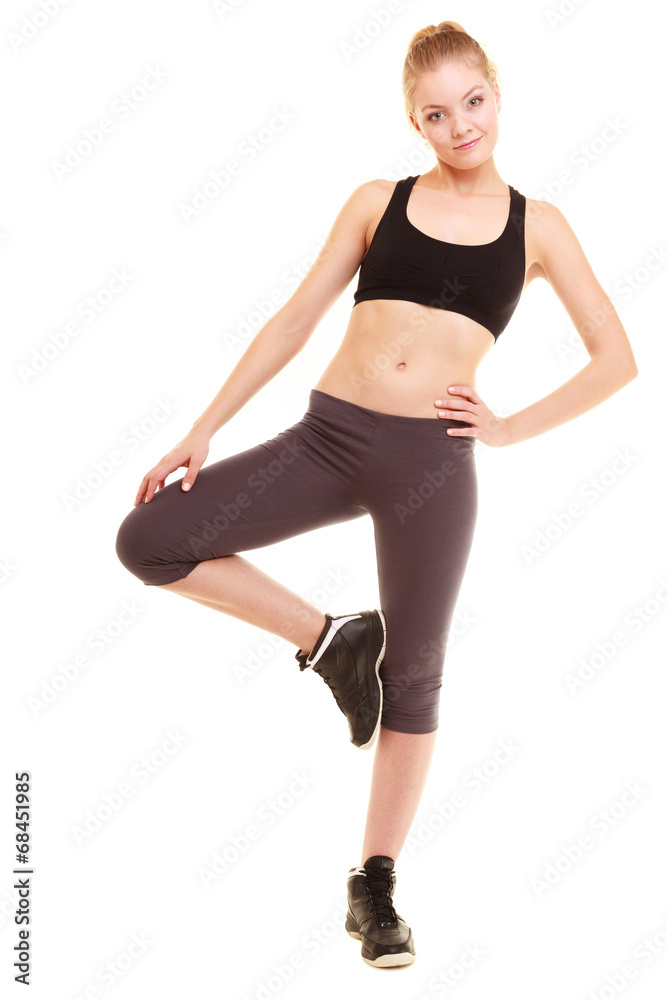sport. fitness sporty blonde girl stretching leg isolated sport. fitness sporty blonde girl stretching leg isolated