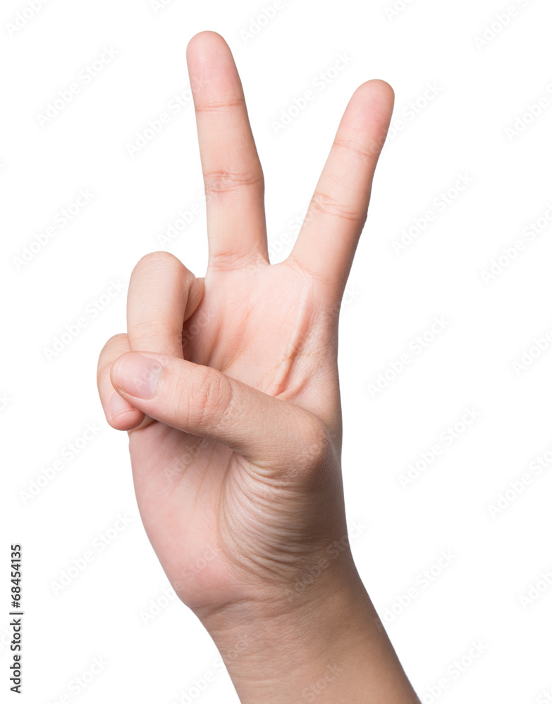 Female hand showing two fingers, Isolated on white background. Female hand showing two fingers, Isolated on white background.