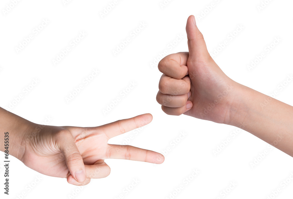 Female hand  isolated on white , roshambo sign