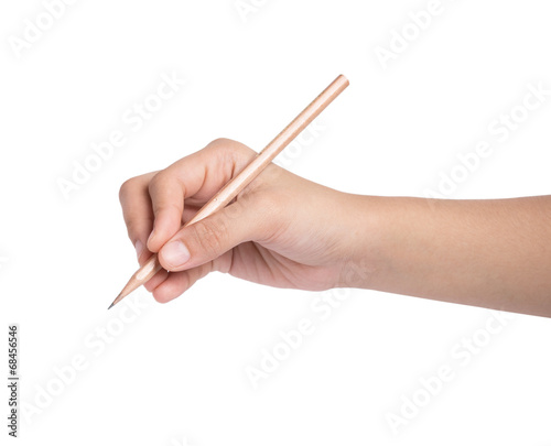 Hand writing with a pencil on white background