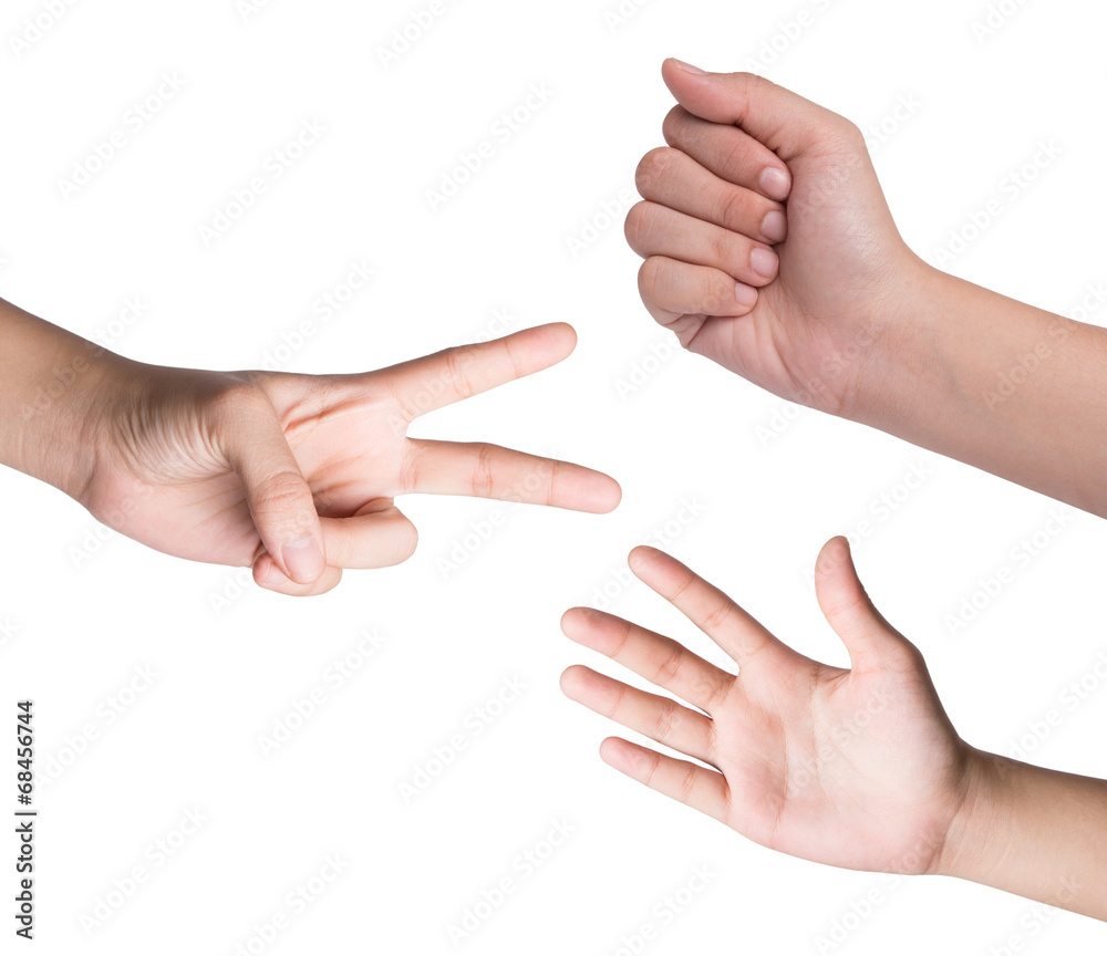 Female hand isolated on white , roshambo sign Female hand isolated on white , roshambo sign