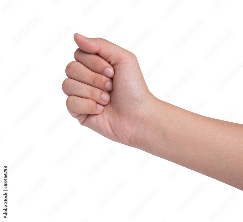 Female hand isolated on white, rock roshambo sign Female hand isolated on white, rock roshambo sign