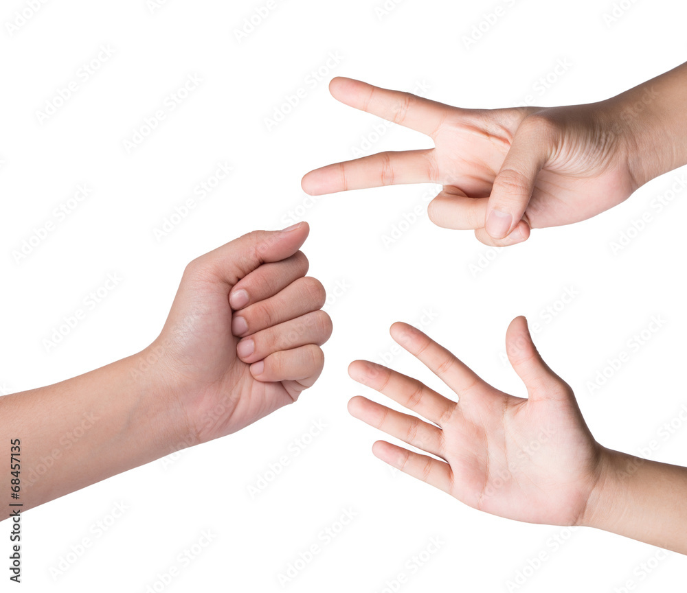 Female hand isolated on white , roshambo sign Female hand isolated on white , roshambo sign