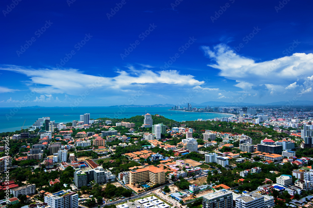 Pattaya Thailand, cityscape with blue sky