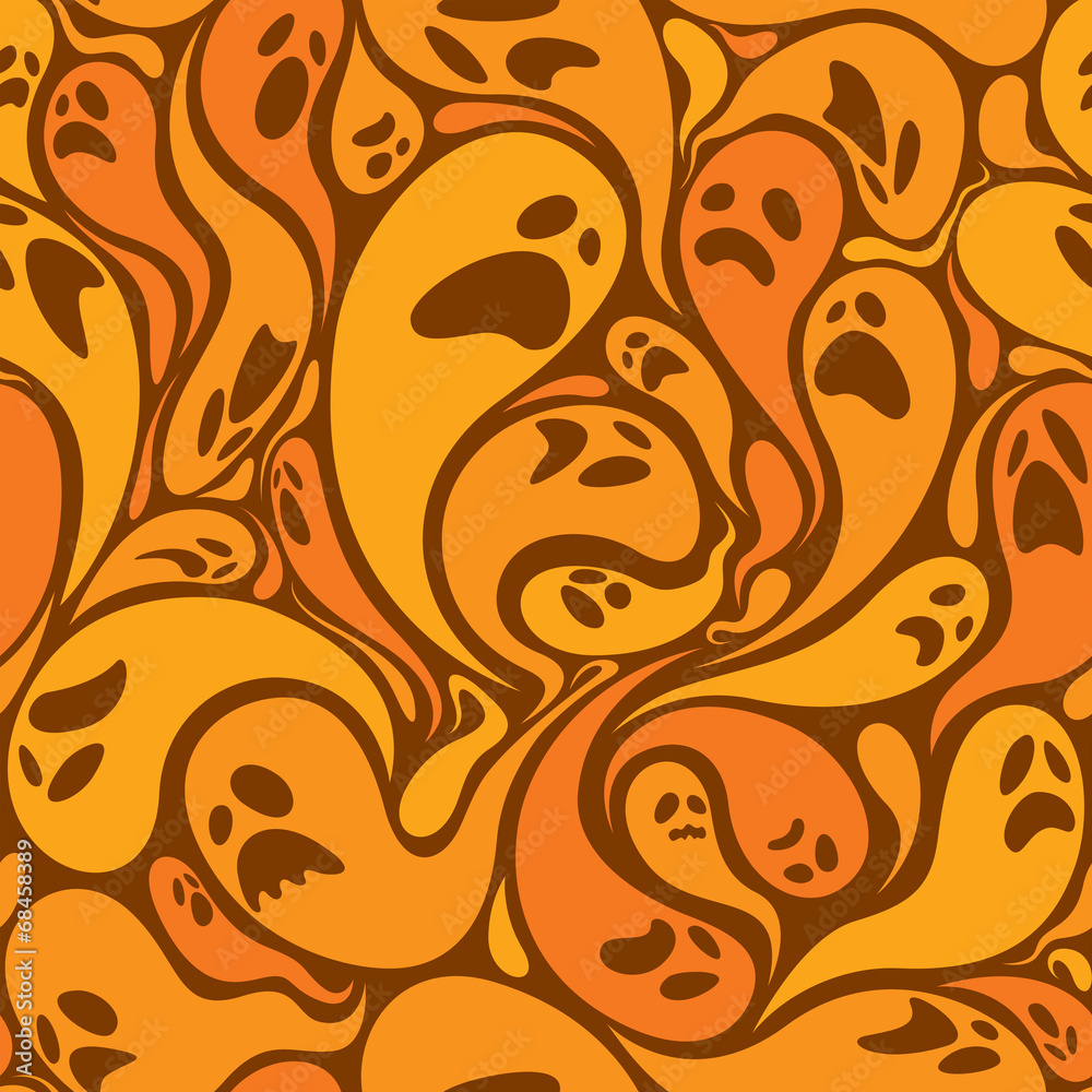 Fototapeta premium Ghosts seamless pattern in orange color