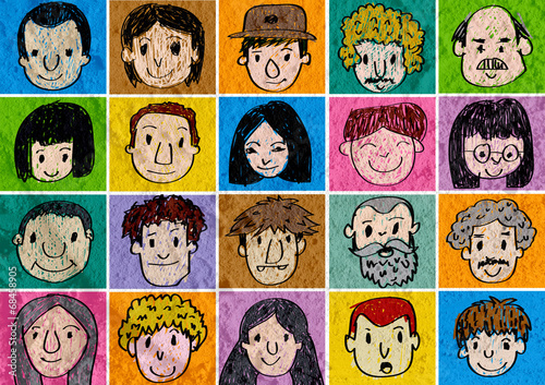 Face people   on Cement wall texture background