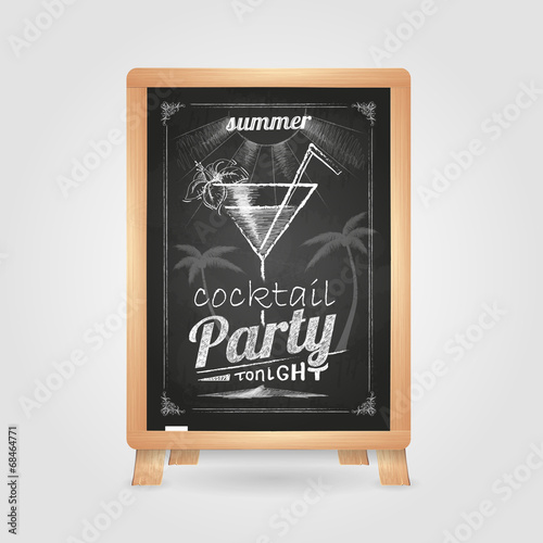 Summer party poster. Disco background. Chalk drawings. Chalk boa