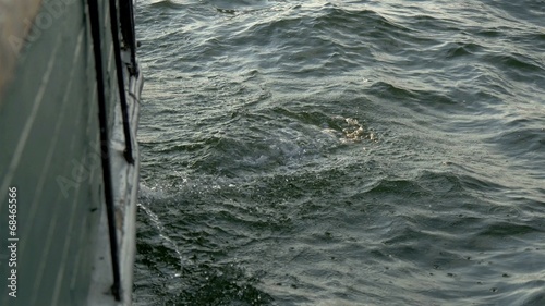 Sea water is waving and bilging with the big ship GH4 4K UHD