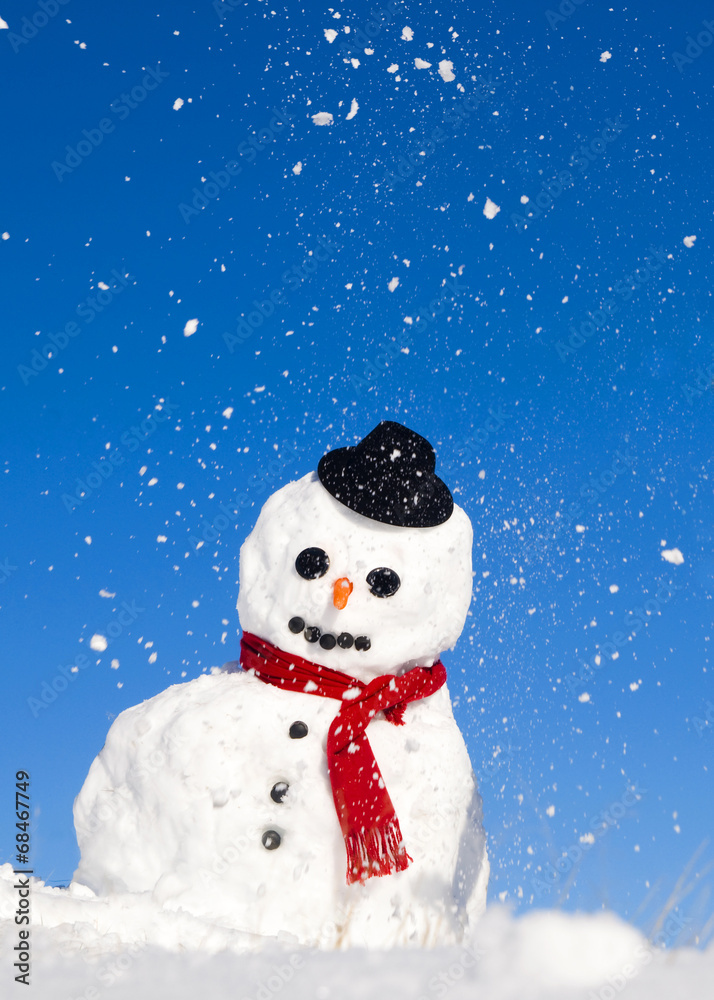 Snowman With A Red Scarf And Black Hat Snowman With A Red Scarf And Black Hat