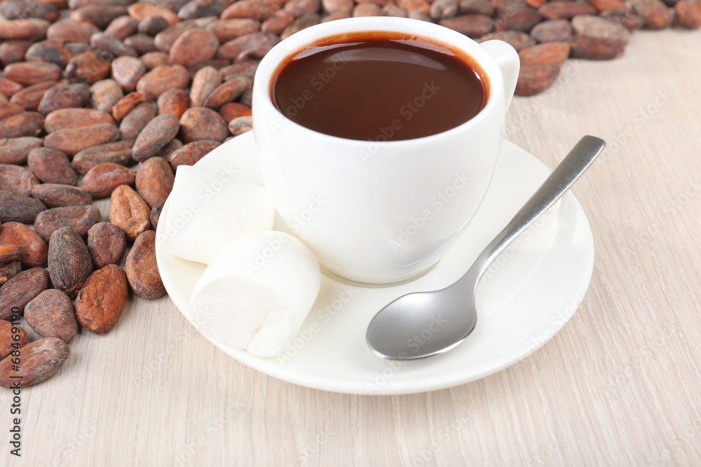 Cup of hot chocolate on table, close up Cup of hot chocolate on table, close up