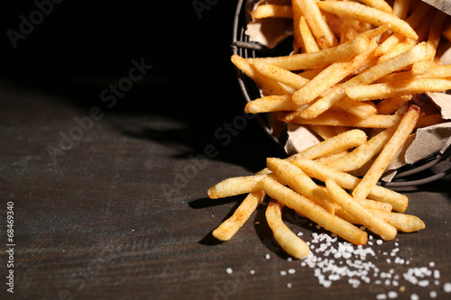 Photography Tasty french fries in metal basket