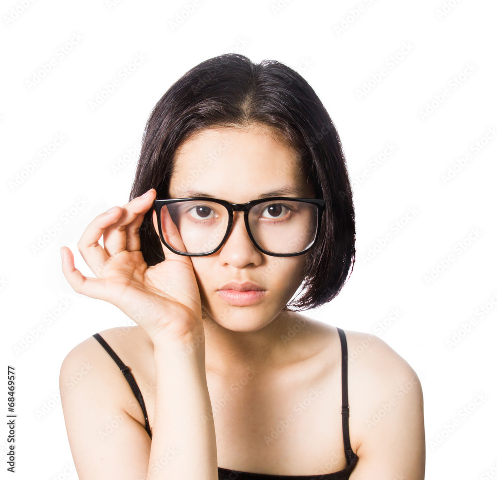 Asian woman wearing glasses isolated on white. Asian woman wearing glasses isolated on white.