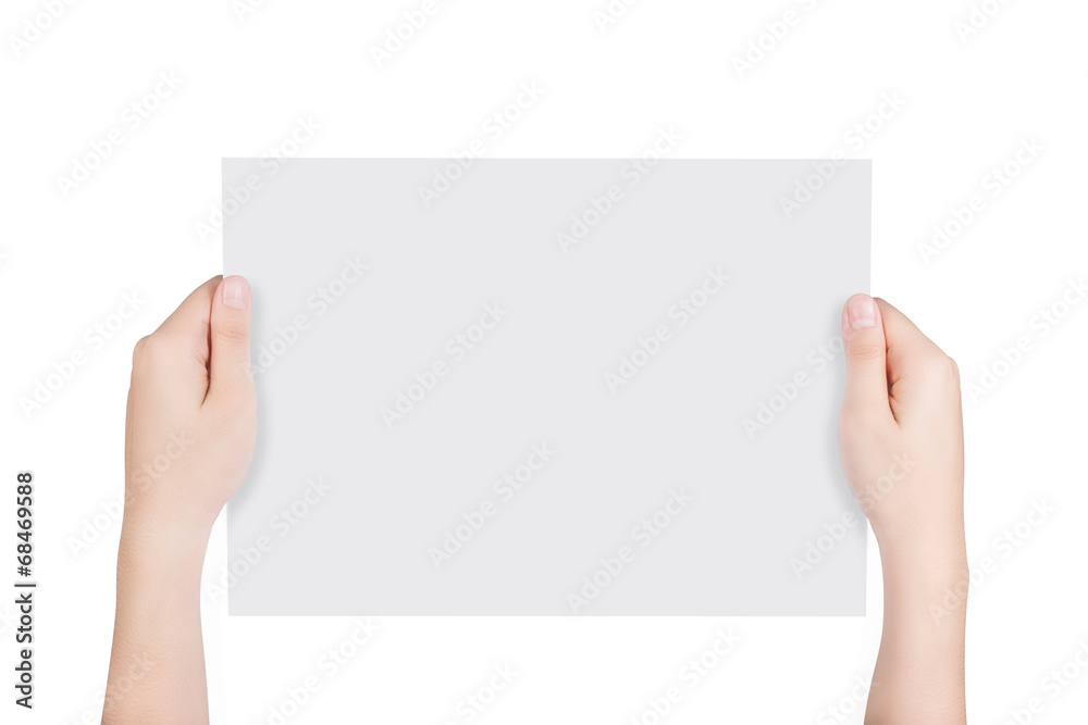 Woman hands holding blank paper. Woman hands holding blank paper.