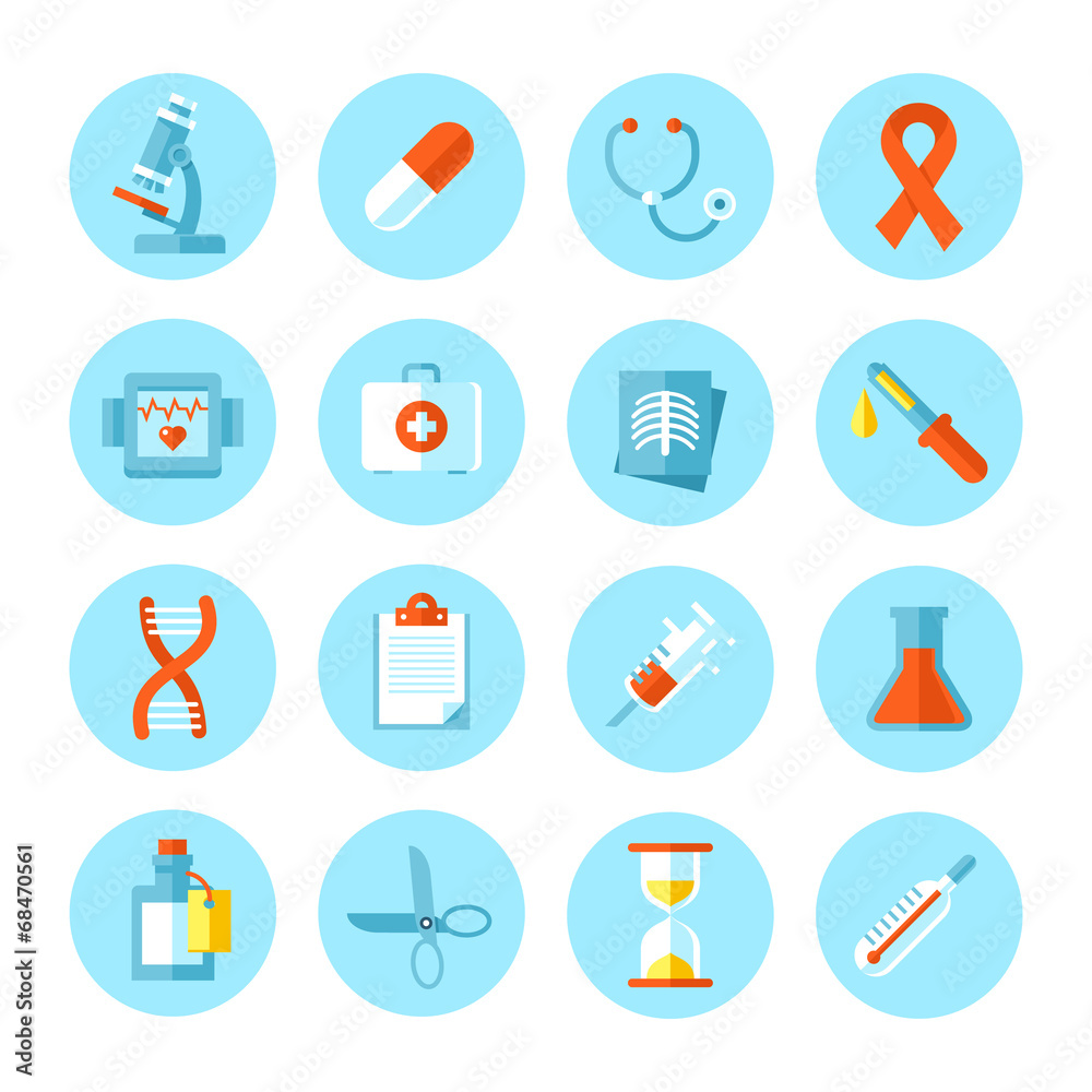 Set of flat vector medical icons.