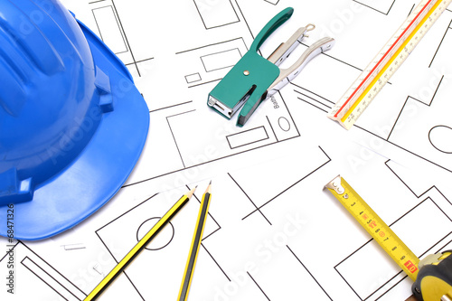 Helmet and tools for construction drawings