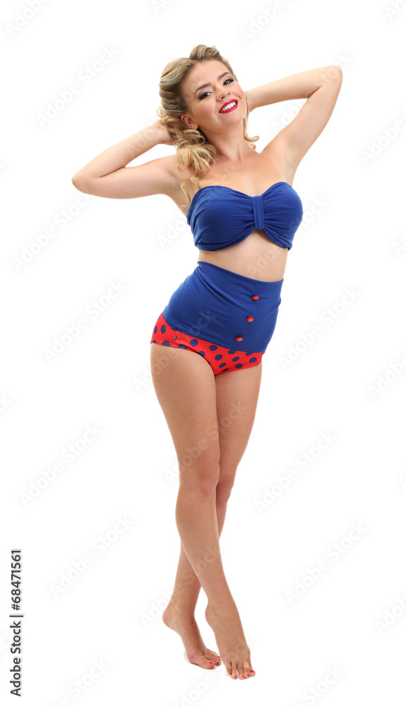 Beautiful girl with pretty smile in pinup style, isolated Beautiful girl with pretty smile in pinup style, isolated