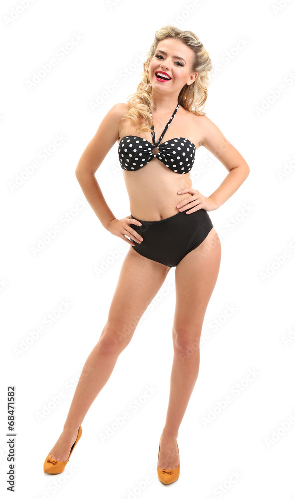 Beautiful girl with pretty smile in pinup style, isolated Beautiful girl with pretty smile in pinup style, isolated