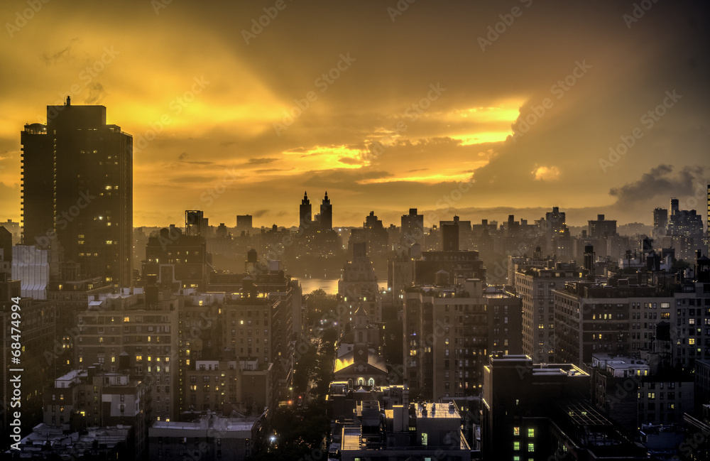 Sunset New York City Manhattan - obrazy, fototapety, plakaty 