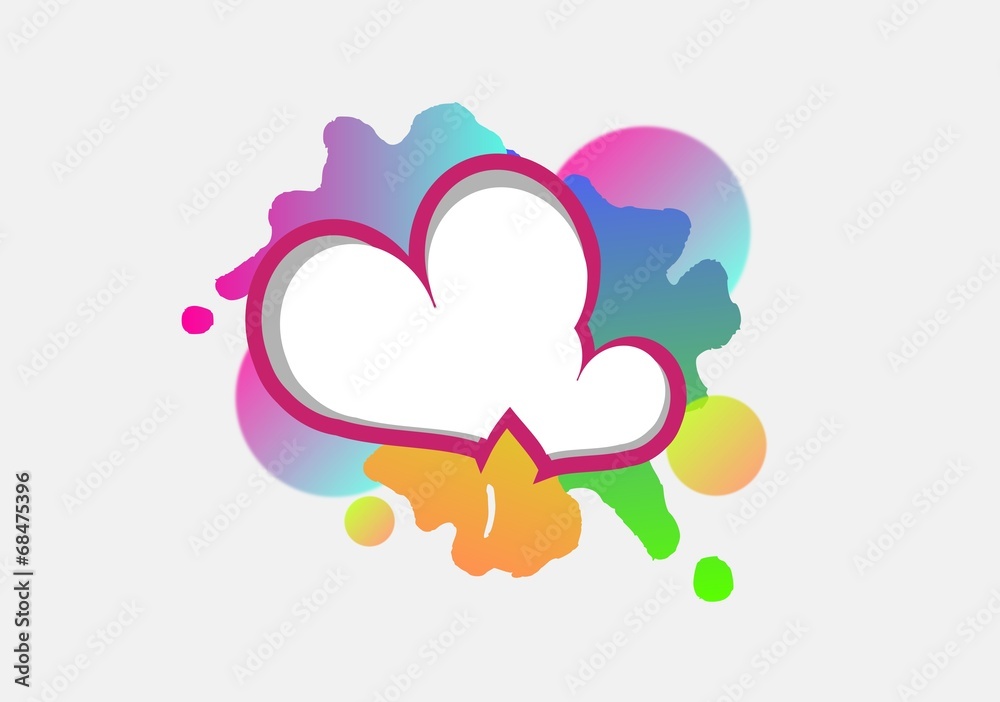 Two white hearts on colorful blots