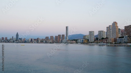 Sunrise over  Benidorm beach resort, Spain, a time lapse