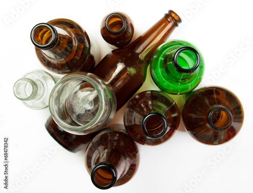 Glass bottles and jars for recycling.