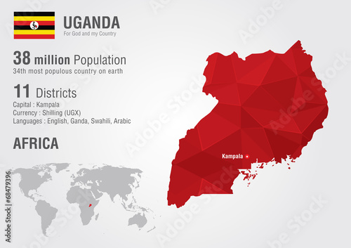 Uganda world map with a pixel diamond texture. photo