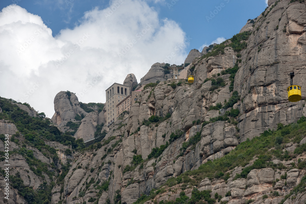 View of Montserrat Abbey and mountains, Barcelona, Catalonia, Sp