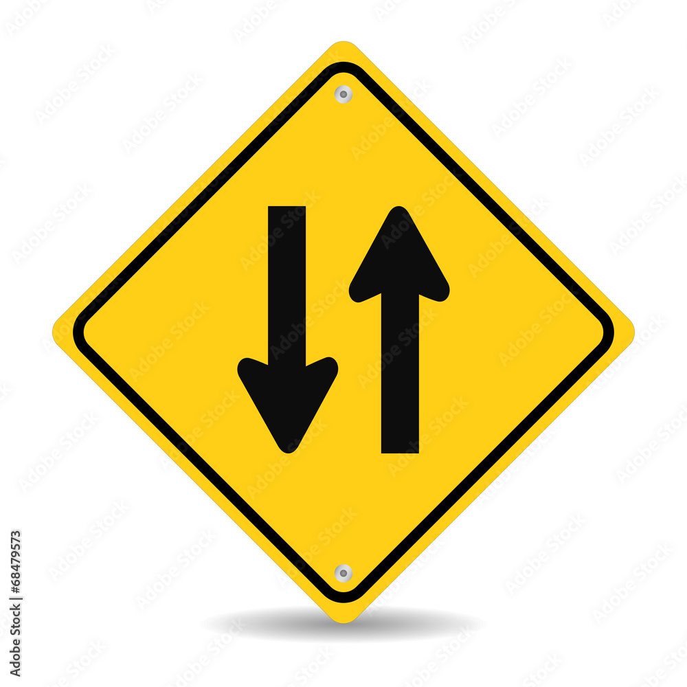 Two way traffic sign on white Two way traffic sign on white