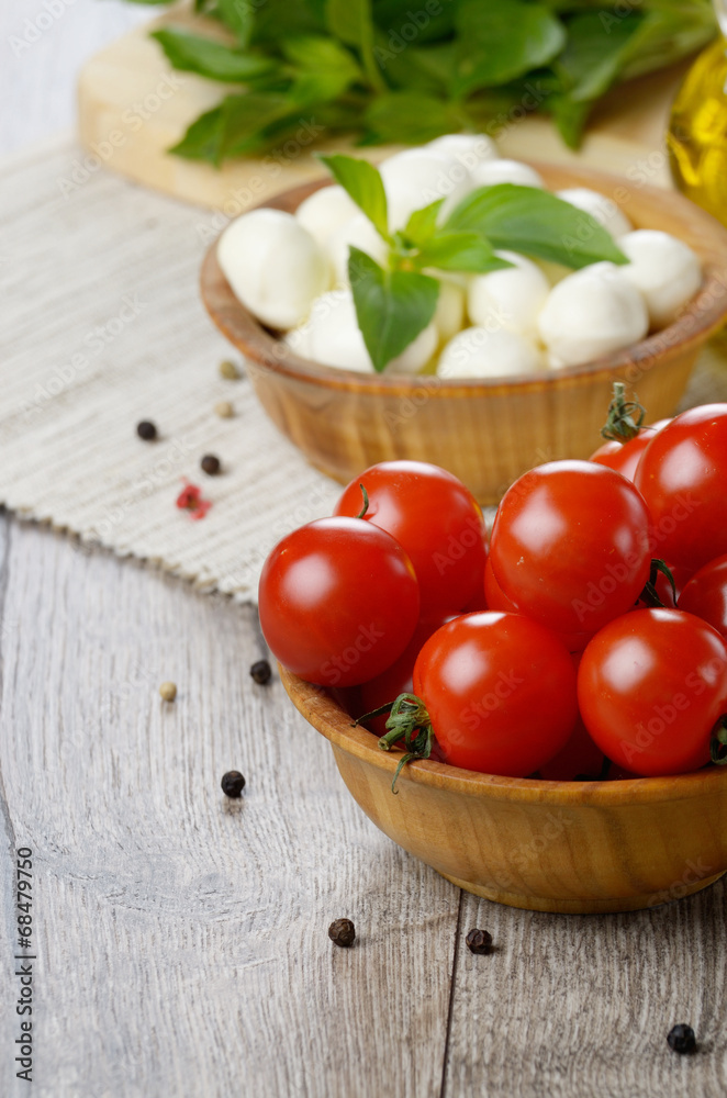Mozzarella, tomatoes and oil Mozzarella, tomatoes and oil