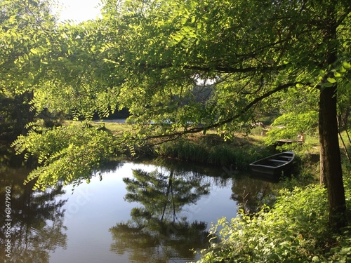 Tray on a background to the small river