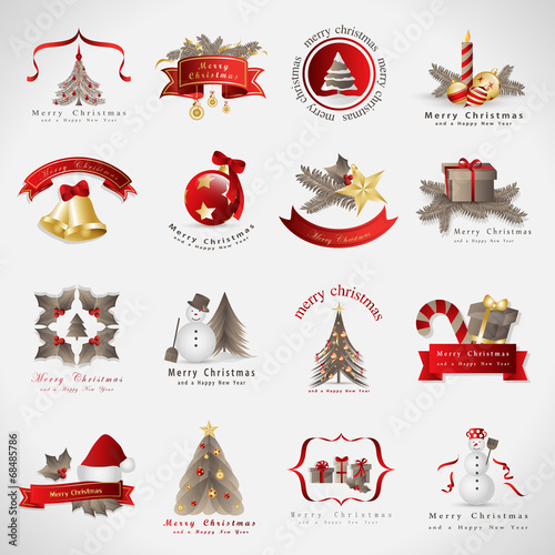 Christmas Icons Set - Isolated On Gray Background