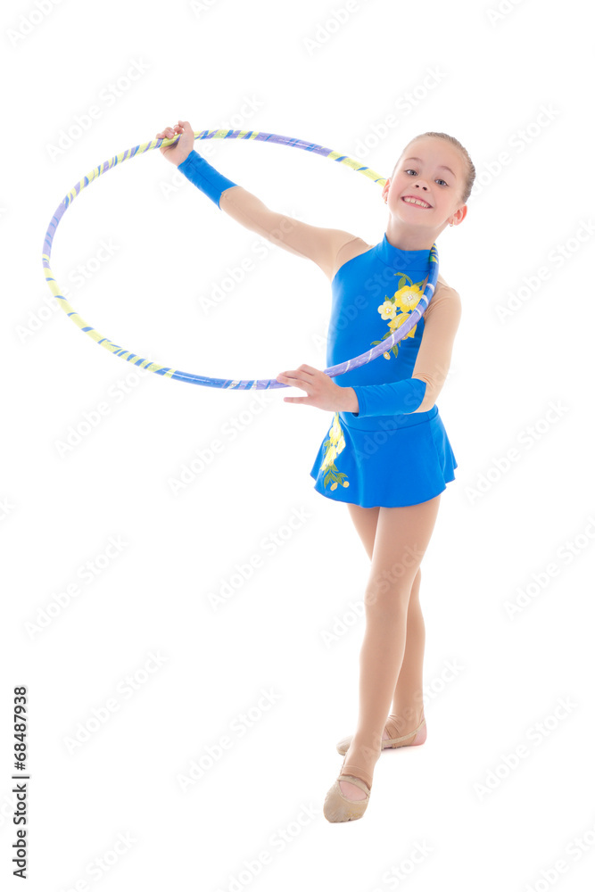 cute little girl doing gymnastics with hoop isolated on white cute little girl doing gymnastics with hoop isolated on white