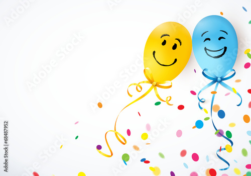 zwei smiley-ballons mit konfetti