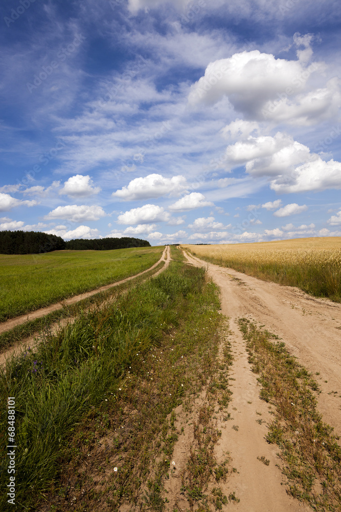   small not asphalted road in rural areas