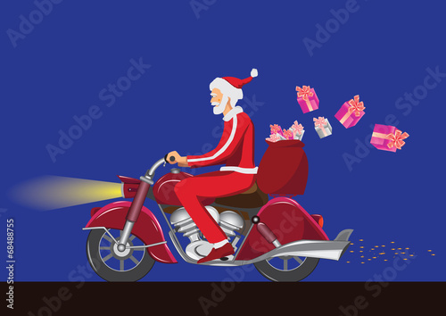 Santa claus on vintage red scooter