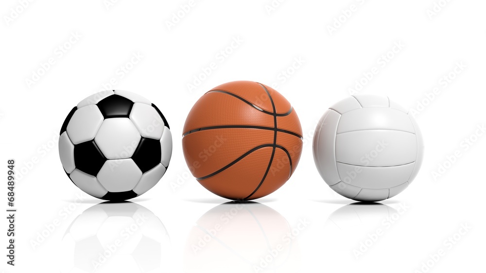 Volleyball, basketball and soccer balls isolated on white