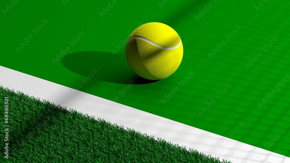 Tennis ball on tennis green court