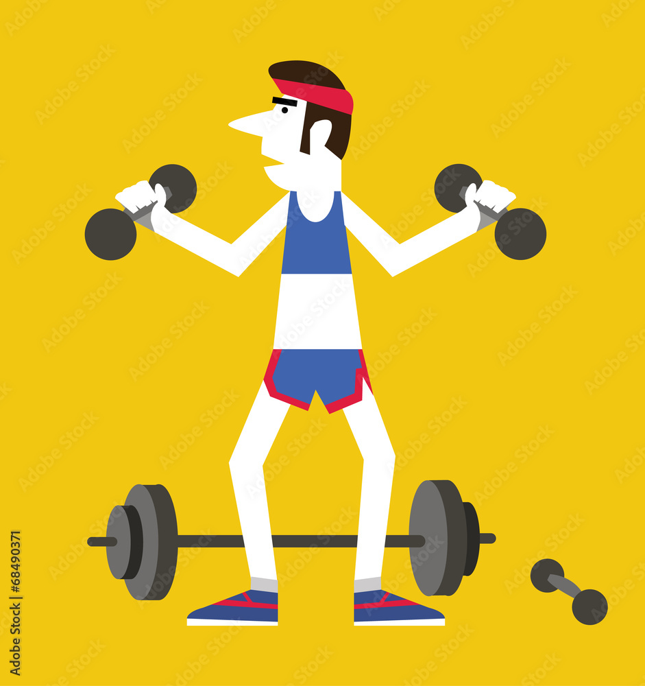 Retro man holding dumbbells and squats. vector Retro man holding dumbbells and squats. vector